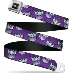 TRANSFORMERS Title Logo Full Color Black/White Seatbelt Belt - Transformers Decepticons Icon Scattered Grids Purples Webbing