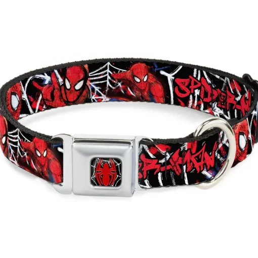 ULTIMATE SPIDER-MAN Spider Logo2 Spider Web Full Color Black White Red Seatbelt Buckle Collar - SPIDER-MAN/3-Poses/Spider Web Sketch Black/White/Red