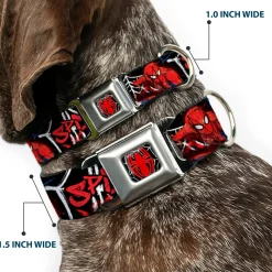 ULTIMATE SPIDER-MAN Spider Logo2 Spider Web Full Color Black White Red Seatbelt Buckle Collar - SPIDER-MAN/3-Poses/Spider Web Sketch Black/White/Red