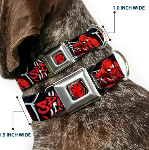 ULTIMATE SPIDER-MAN Spider Logo2 Spider Web Full Color Black White Red Seatbelt Buckle Collar - SPIDER-MAN/3-Poses/Spider Web Sketch Black/White/Red