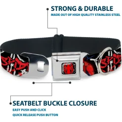 ULTIMATE SPIDER-MAN Spider Logo2 Spider Web Full Color Black White Red Seatbelt Buckle Collar - SPIDER-MAN/3-Poses/Spider Web Sketch Black/White/Red