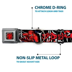 ULTIMATE SPIDER-MAN Spider Logo2 Spider Web Full Color Black White Red Seatbelt Buckle Collar - SPIDER-MAN/3-Poses/Spider Web Sketch Black/White/Red