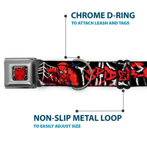 ULTIMATE SPIDER-MAN Spider Logo2 Spider Web Full Color Black White Red Seatbelt Buckle Collar - SPIDER-MAN/3-Poses/Spider Web Sketch Black/White/Red