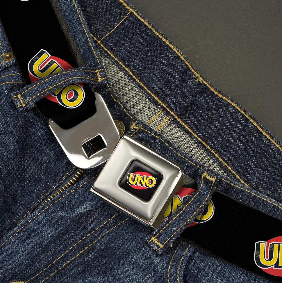 UNO Game Logo Full Color Black/Red/Yellow Seatbelt Belt - UNO Game Logo Black/Red/Yellow Webbing