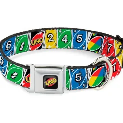 UNO Game Logo Full Color Black/Red/Yellow Seatbelt Buckle Collar - UNO Cards Lineup Stack Multi Color