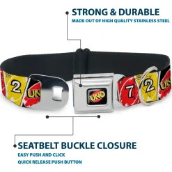 UNO Game Logo Full Color Black/Red/Yellow Seatbelt Buckle Collar - UNO Cards Lineup Stack Multi Color