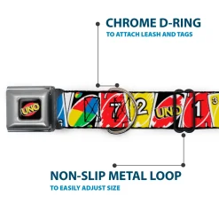 UNO Game Logo Full Color Black/Red/Yellow Seatbelt Buckle Collar - UNO Cards Lineup Stack Multi Color