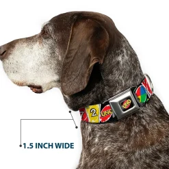 UNO Game Logo Full Color Black/Red/Yellow Seatbelt Buckle Collar - UNO Cards Lineup Stack Multi Color