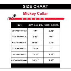 Vegan Leather Dog Collar - Disney Red PU w Silver Cast Mickey Mouse Head Icon Embellishments and Charm