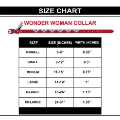Vegan Leather Dog Collar - Wonder Woman Red with WW Icon Embellishments & Metal Charm