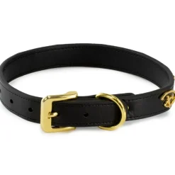 Vegan Leather Dog Collar - Disney Black PU w Gold Cast Signature D Logo Embellishments