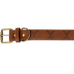 Vegan Leather Dog Collar - Yellowstone Dutton Ranch Logo Debossed Brown PU Leather