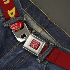 Vintage Dodge Demon Logo Full Color Burgundy Silver Red Seatbelt Belt - Vintage Dodge DEMON Burgundy/Yellow/Red Webbing