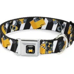 WALL-E Pose Full Color Black Seatbelt Buckle Collar - Wall-E Poses/Stripe Black/White