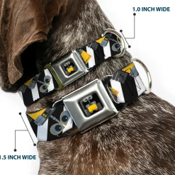 WALL-E Pose Full Color Black Seatbelt Buckle Collar - Wall-E Poses/Stripe Black/White