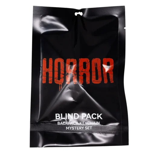 Warner Bros. Horror Movies Mystery Backpack Keychain Charm Blind Box Series, Nightmare on Elm St. Street Sign, Jason's Knife, Pennywise's Balloon, Annabelle, or a Lost Boys Milk Carton
