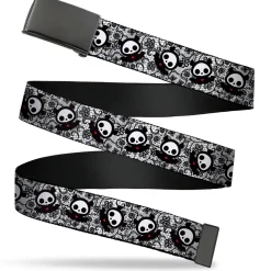 Web Belt Blank Black Buckle - Skelanimals Diego the Bat Pose Lace Print White/Black Webbing