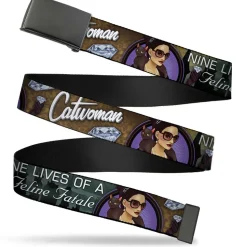 Web Belt Blank Black Buckle - CATWOMAN-NINE LIVES OF A FELINE FATALE Bombshell Pose/Diamonds Webbing