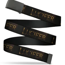 Web Belt Blank Black Buckle - LUCIFER Title Logo Black/Gold Webbing