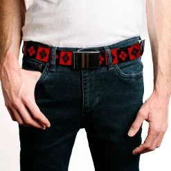 Web Belt Blank Black Buckle - Harley Quinn Diamond Blocks Red/Black Black/Red Webbing