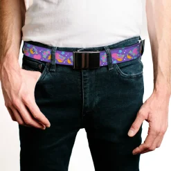 Web Belt Blank Black Buckle - Fuby Furbmojis and Icons Collage Purple/Blues/Pinks Webbing