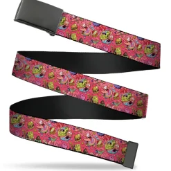 Web Belt Blank Black Buckle - SpongeBob Funky Character Swirl Collage Pinks Webbing