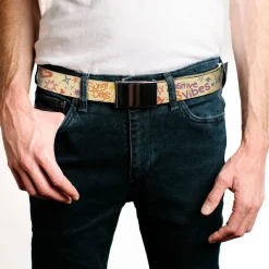 Web Belt Blank Black Buckle - Summer Harmony Collage Beige/Multi Color Webbing