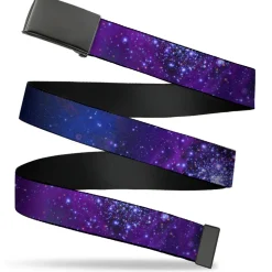 Web Belt Blank Black Buckle - Galaxy Blues/Purples Webbing