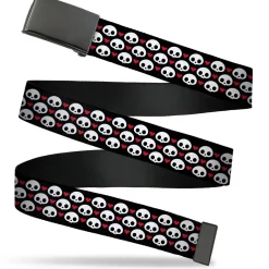 Web Belt Blank Black Buckle - Skelanimals Face Logo and Heart Black/White/Red Webbing