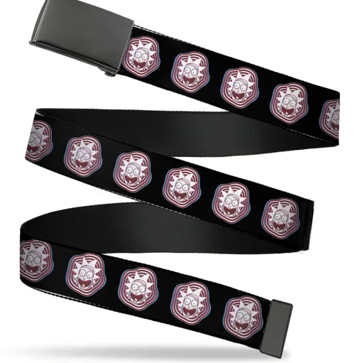 Web Belt Blank Black Buckle - Rick and Morty Rick Vaporwave Bullseye Black/Blue/Red/White Webbing