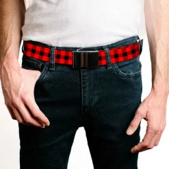 Web Belt Blank Black Buckle - Buffalo Plaid Black/Red Webbing