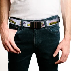 Web Belt Blank Black Buckle - MY HERO ACADEMIA All Might Profile and Title Logo Blocks Grays Webbing