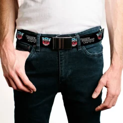 Web Belt Blank Black Buckle - TRANSFORMERS Autobots Cybertronian Icon Black/Blues/Red/White Webbing