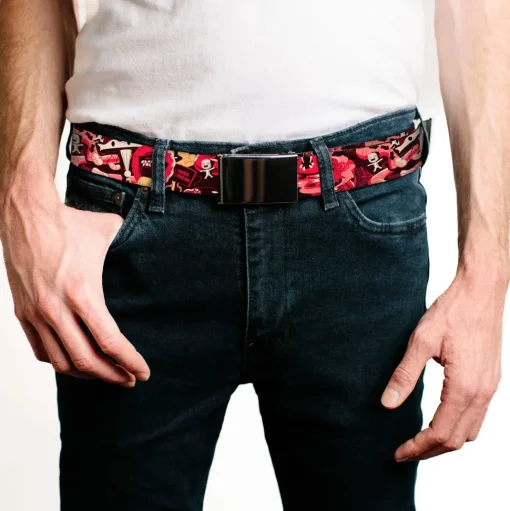 Web Belt Blank Black Buckle - Rick and Morty Anatomy Park Collage Reds/Black Webbing