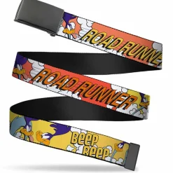 Web Belt Blank Black Buckle - ROAD RUNNER w/Road Runner Poses Orange Webbing