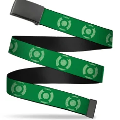 Web Belt Blank Black Buckle - Green Lantern Logo Weathered Greens Webbing