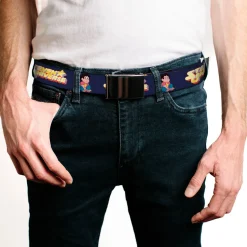 Web Belt Blank Black Buckle - STEVEN UNIVERSE Sitting Pose and Title Logo Navy Blue Webbing
