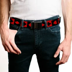 Web Belt Blank Black Buckle - Alice in Wonderland Card Suits Red/Black Webbing