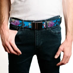 Web Belt Blank Black Buckle - Invader Zim GIR and Piggy Rule the World Poses Blue Webbing