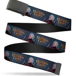 Web Belt Blank Black Buckle - BALDUR'S GATE III Title Logo and Astarion Pose Blue Webbing