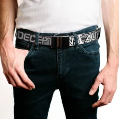 Web Belt Blank Black Buckle - Transformers AUTOBOTS DECEPTICONS Shield and Text Grays/Black/White Webbing