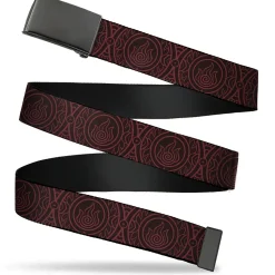 Web Belt Blank Black Buckle - Avatar Last Airbender Fire Element Symbol Black/Red Webbing