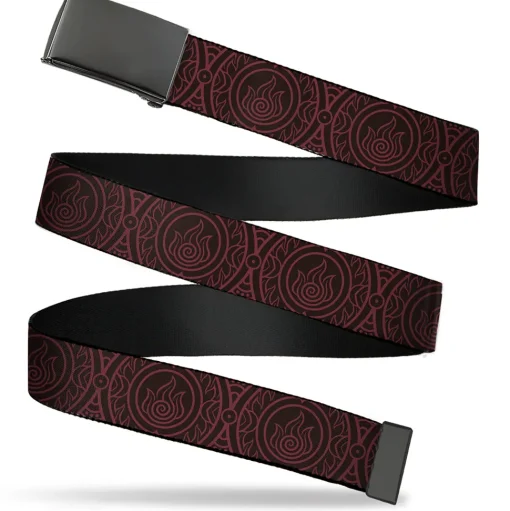 Web Belt Blank Black Buckle - Avatar Last Airbender Fire Element Symbol Black/Red Webbing