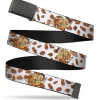 Web Belt Blank Black Buckle - Cocoa Pebbles Fred Flintstone and Barney Rubble Hugging Pose and Cereal Pebbles Scattered White/Browns Webbing