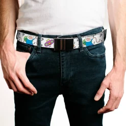 Web Belt Blank Black Buckle - Adventure Time Finn and Jake Long Arms Dancing Pose Music Notes White Webbing