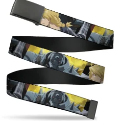 Web Belt Blank Black Buckle - Fullmetal Alchemist Brotherhood Elric Brothers Pose Blocks Webbing