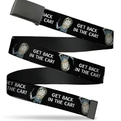 Web Belt Blank Black Buckle - Rick and Morty Rick GET BACK IN THE CAR Pose Black/White Webbing