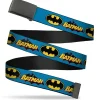 Web Belt Blank Black Buckle - Vintage Batman Logo & Bat Signal Blue Webbing