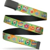 Web Belt Blank Black Buckle - Scooby Doo Chibi Icon Blocks Green/Multi Color Webbing