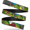 Web Belt Blank Black Buckle - Classic Teenage Mutant Ninja Turtles Action Poses/Action Bubbles Dots Blues Webbing
